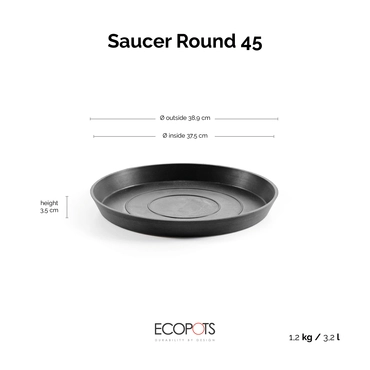 Schotel d45cm donkergrijs afmetingen, Ecopots, tuincentrumoutlet.com