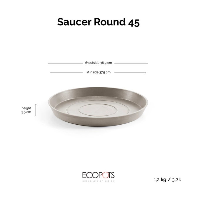 Schotel d45cm taupe afmetingen, Ecopots, tuincentrumoutlet.com