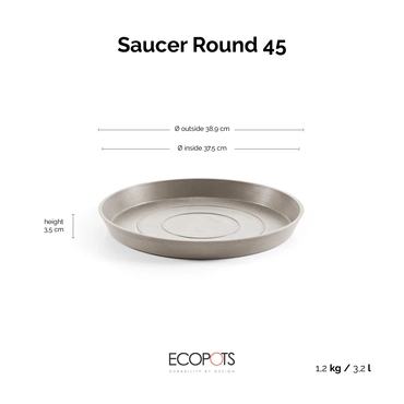 Schotel d45cm taupe afmetingen, Ecopots, tuincentrumoutlet.com