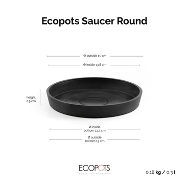 Schotel stockholm d15cm donkergrijs afmetingen, Ecopots, tuincentrumoutlet.com