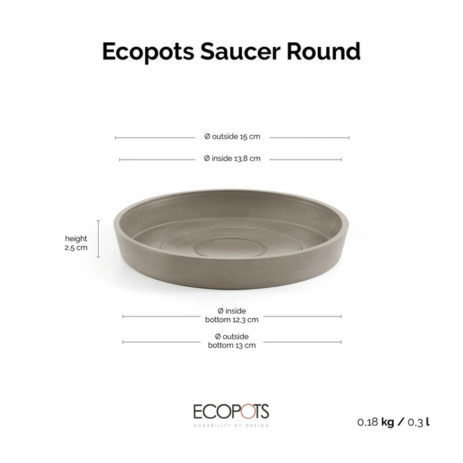 Schotel stockholm d15cm taupe afmetingen, Ecopots, tuincentrumoutlet.com