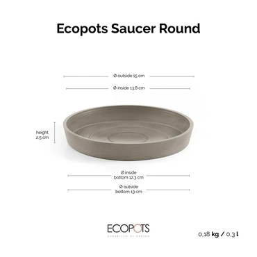 Schotel stockholm d15cm taupe afmetingen, Ecopots, tuincentrumoutlet.com