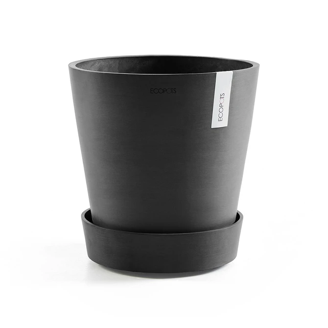 Schotel+wiel d40cm donkergrijs met pot, Ecopots, tuincentrumoutlet.com