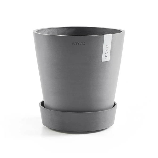 Schotel+wiel d40cm grijs met pot, Ecopots, tuincentrumoutlet.com
