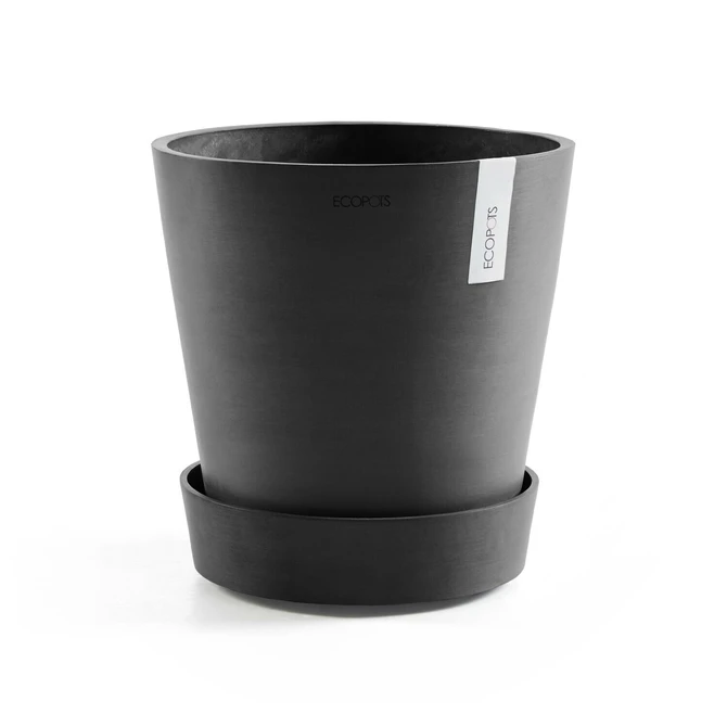 Schotel+wiel d50cm donkergrijs met pot, Ecopots, tuincentrumoutlet.com