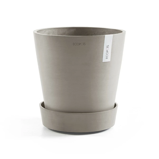 Schotel+wiel d50cm taupe met pot, Ecopots, tuincentrumoutlet.com