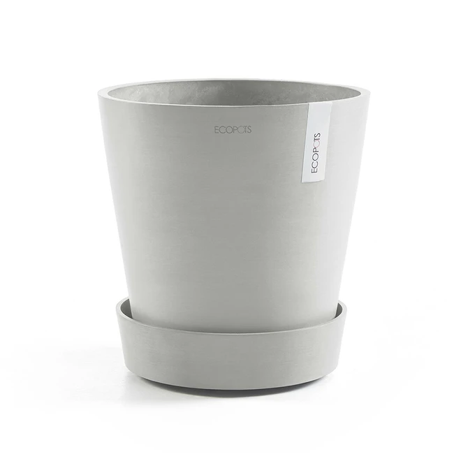 Schotel+wiel d50cm witgrijs met pot, Ecopots, tuincentrumoutlet.com