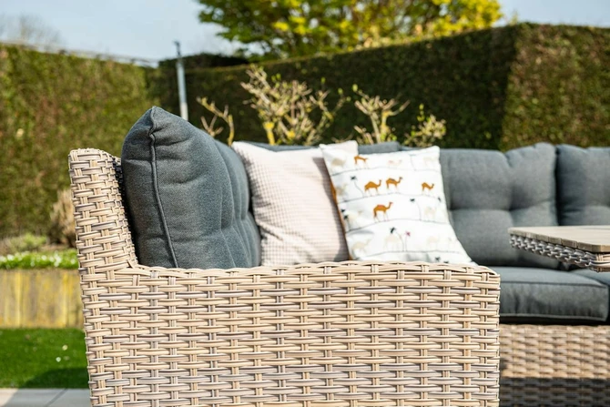 Seagull L/D set 5-dlg links vint.w L-shape/r.bl/ l.teak VW detail, Garden Impressions, tuincentrumoutlet.com