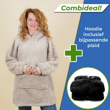 Winterset hoodie+plaid zwart teddy