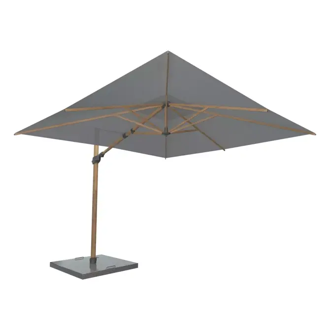 Parasol Siesta Premium 300x300 cm - woodlook Charcoal www.tuinmeubels.nl