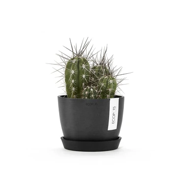 Stockholm 14 Donkergrijs sfeer met onderschotel, Ecopots, tuincentrumoutlet.com