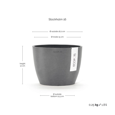 Stockholm 16 Grijs afmetingen, Ecopots, tuincentrumoutlet.com