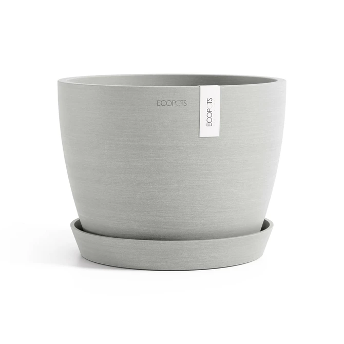 Stockholm 22 Witgrijs met onderschotel, Ecopots, tuincentrumoutlet.com