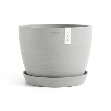 Stockholm 22 Witgrijs met onderschotel, Ecopots, tuincentrumoutlet.com