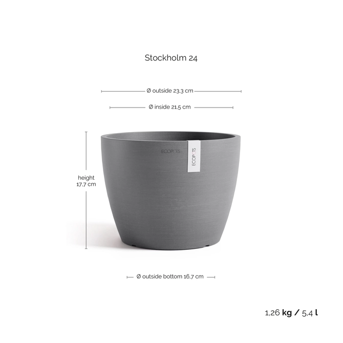 Stockholm 24 Grijs afmetingen, Ecopots, tuincentrumoutlet.com