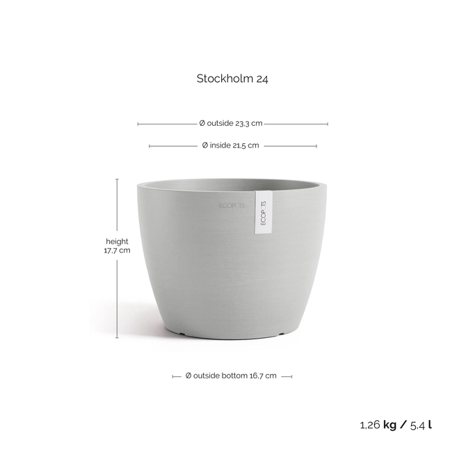 Stockholm 24 Witgrijs afmetingen, Ecopots, tuincentrumoutlet.com