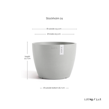 Stockholm 24 Witgrijs afmetingen, Ecopots, tuincentrumoutlet.com