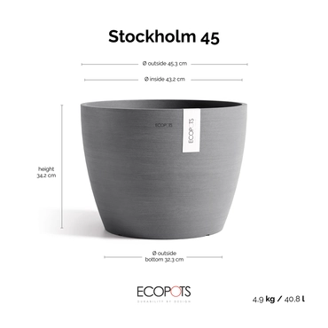 Stockholm 45 Grijs afmetingen, Ecopots, tuincentrumoutlet.com