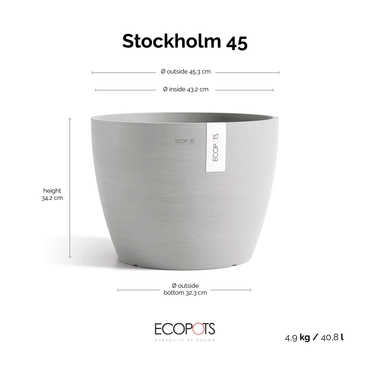 Stockholm 45 Witgrijs afmetingen, Ecopots, tuincentrumoutlet.com