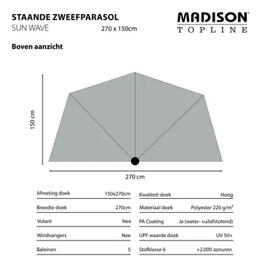 Parasol Sun Wave uitgetekend 2, Madison, tuinmeubels.nl