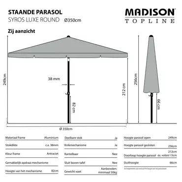 Parasol Syros Luxe uitgetekend, Madison, tuinmeubels.nl