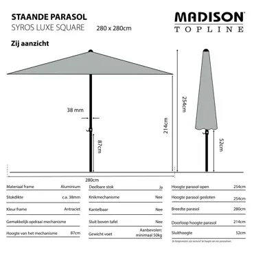 Parasol Syros Luxe uitgetekend, Madison, tuinmeubels.nl