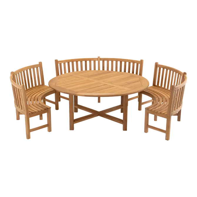 Tafel teak ø180 met 3x ronde parkbank, Lesli Living, Tuincentrum Outlet