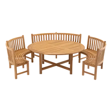 Tafel teak ø180 met 3x ronde parkbank, Lesli Living, Tuincentrum Outlet