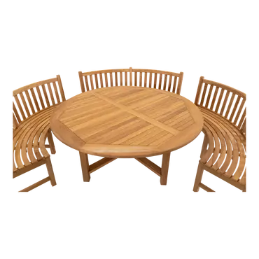 Tafel teak ø180 met 3x ronde parkbank dichtbij, Lesli Living, Tuincentrum Outlet