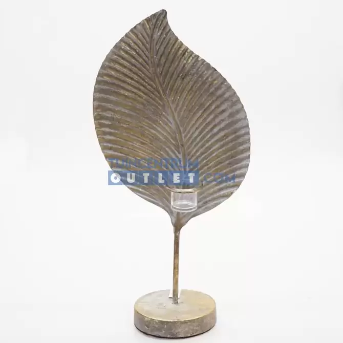 Theelichthouder aspen blad op voet h47cm, Noach, www.tuincentrumoutlet.com