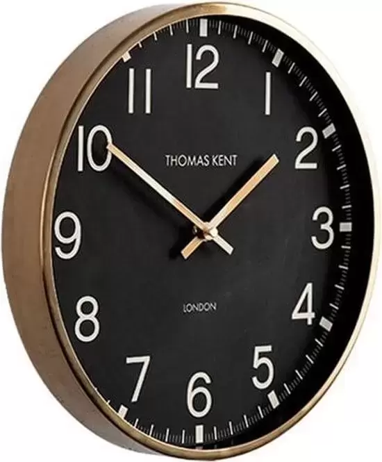 Thomas Kent Clocksmith S Rond 30 Brons Goud Zwart Wandklok Staal RVS