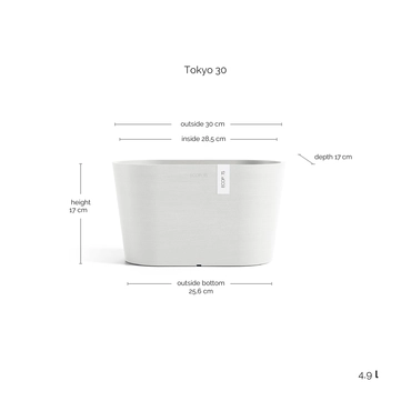 Tokyo 30 Wit afmetingen, Ecopots, tuincentrumoutlet.com