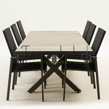 Tuinset Dealia hoge rug zwart met Castilla negro kruispoot 240cm tafel - afbeelding 3