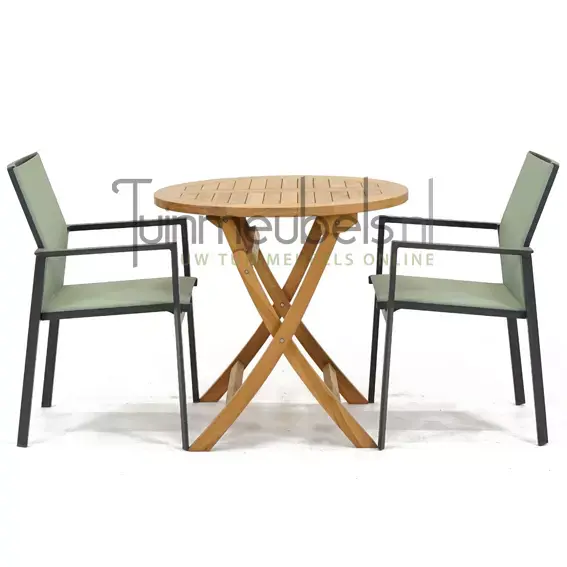 Tuinset Delia amandel stapelbaar met Milton tafel rond 80, tuinmeubels.nl, foto 2