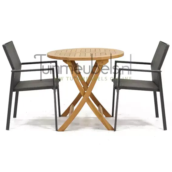 Tuinset Delia grijs stapelbaar met Milton tafel rond 80, tuinmeubels.nl, foto 2