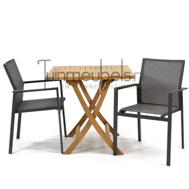 Tuinset Delia grijs stapelbaar met Milton tafel vierkant 80x80, tuinmeubels.nl, foto 1