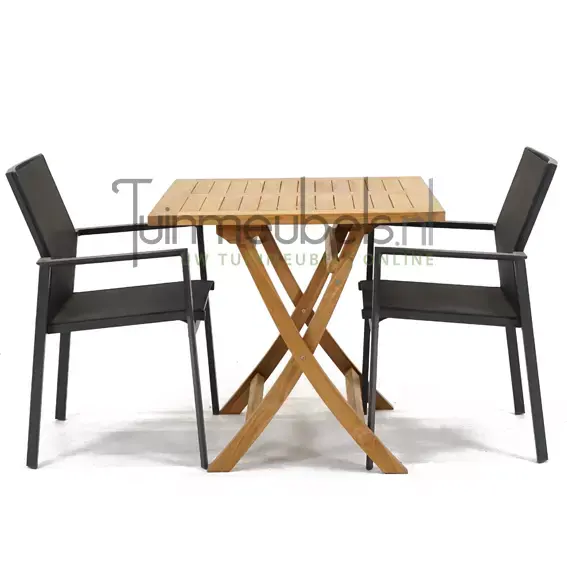 Tuinset Delia zwart stapelbaar met Milton tafel vierkant 80x80, tuinmeubels.nl, foto 2