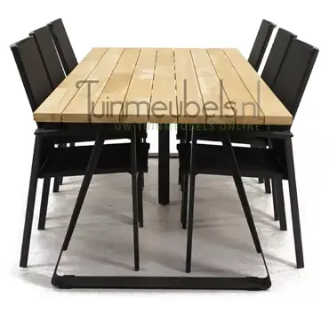 Tuinstoel Delia zwart hoge rug met Basso 240 cm teaktafel, tuinmeubels.nl, foto 3