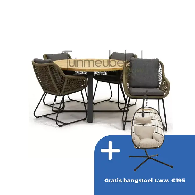 Tuinstoel Portofino olijf groen met Basso 130 cm teaktafel - afbeelding 1