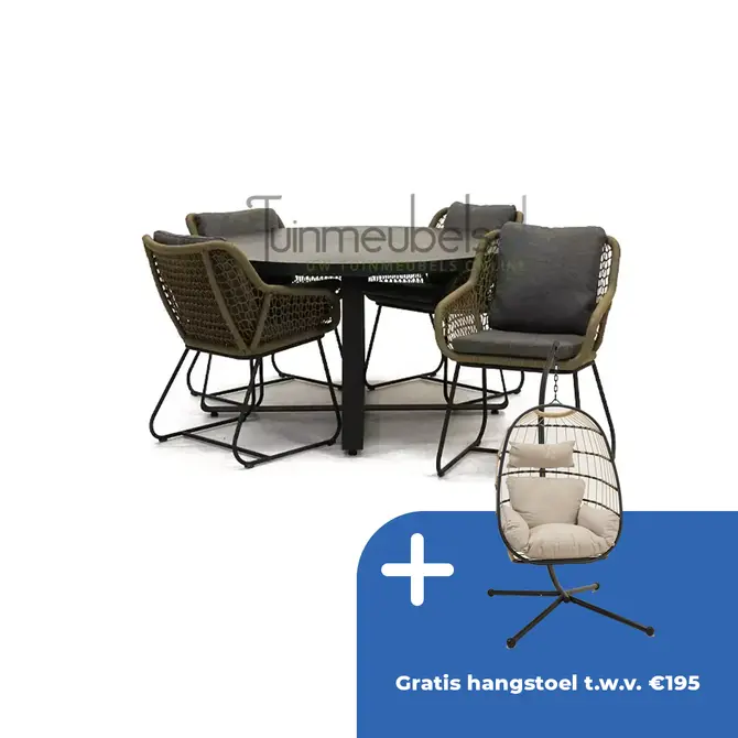 Tuinstoel Portofino olijf groen met braga tafel 140 cm rond - afbeelding 1