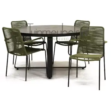 Tuinstoel Vita Luxor groen met braga tafel 140 cm rond, tuinmeubels.nl