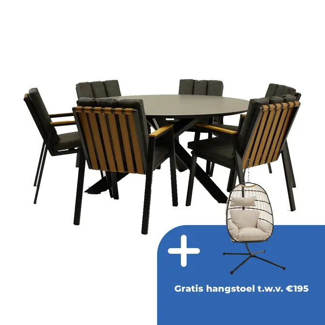 Tuintafel Rotonda met 6 Leather antraciet stoelen - afbeelding 1