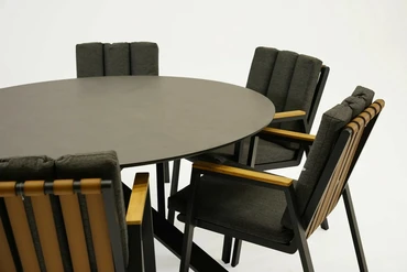 Tuintafel Rotonda met 6 Leather antraciet stoelen dichtbij, Vita, Tuincentrum Outlet