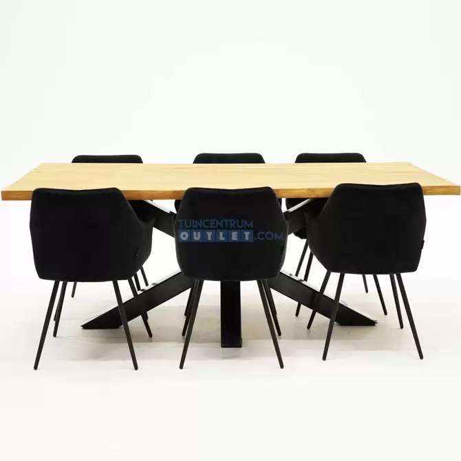 Tuintafel Spectral Ind teak 200x100 EKstoel Lynn Zwart 3x2, horizontaal, tuincentrumoutlet.com