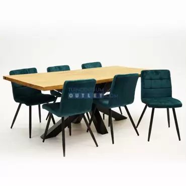 Tuintafel Spectral Ind teak 200x100 Stoel Stoel Velvet Opaalgroen 6x, diagonaal, tuinccentrumoutlet.com