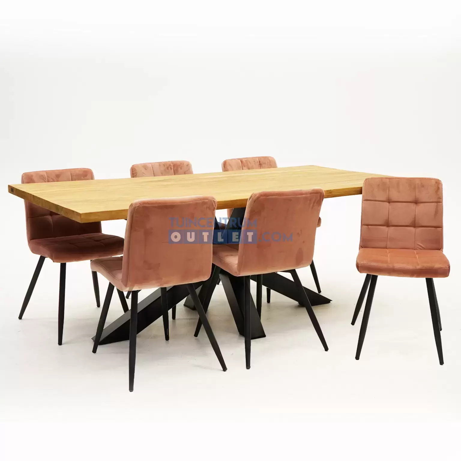 Makkelijk te begrijpen winnaar bijl Eetkamertafel Spectral Indoor teak 200x100 + Zachtroze Velvet stoelen -  Tuincentrum Outlet