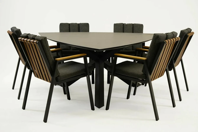 Tuintafel Triangel met 6 Leather antraciet stoelen, Vita, Tuincentrum Outlet