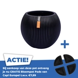 Vaas bol groove d18h15cm zwart