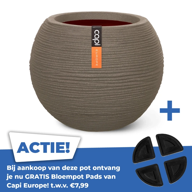 Vaas bol rib nl d40h32 warm taupe - afbeelding 1