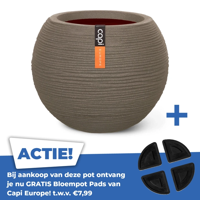 Vaas bol rib nl d62h48 warm taupe - afbeelding 1